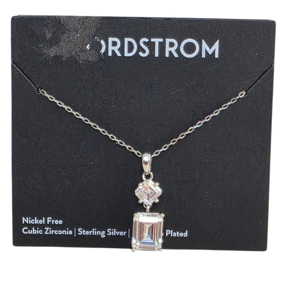 Nordstrom Platinum Plated‎ Sterling Silver Cubic Zirconia Necklace Nickel Free